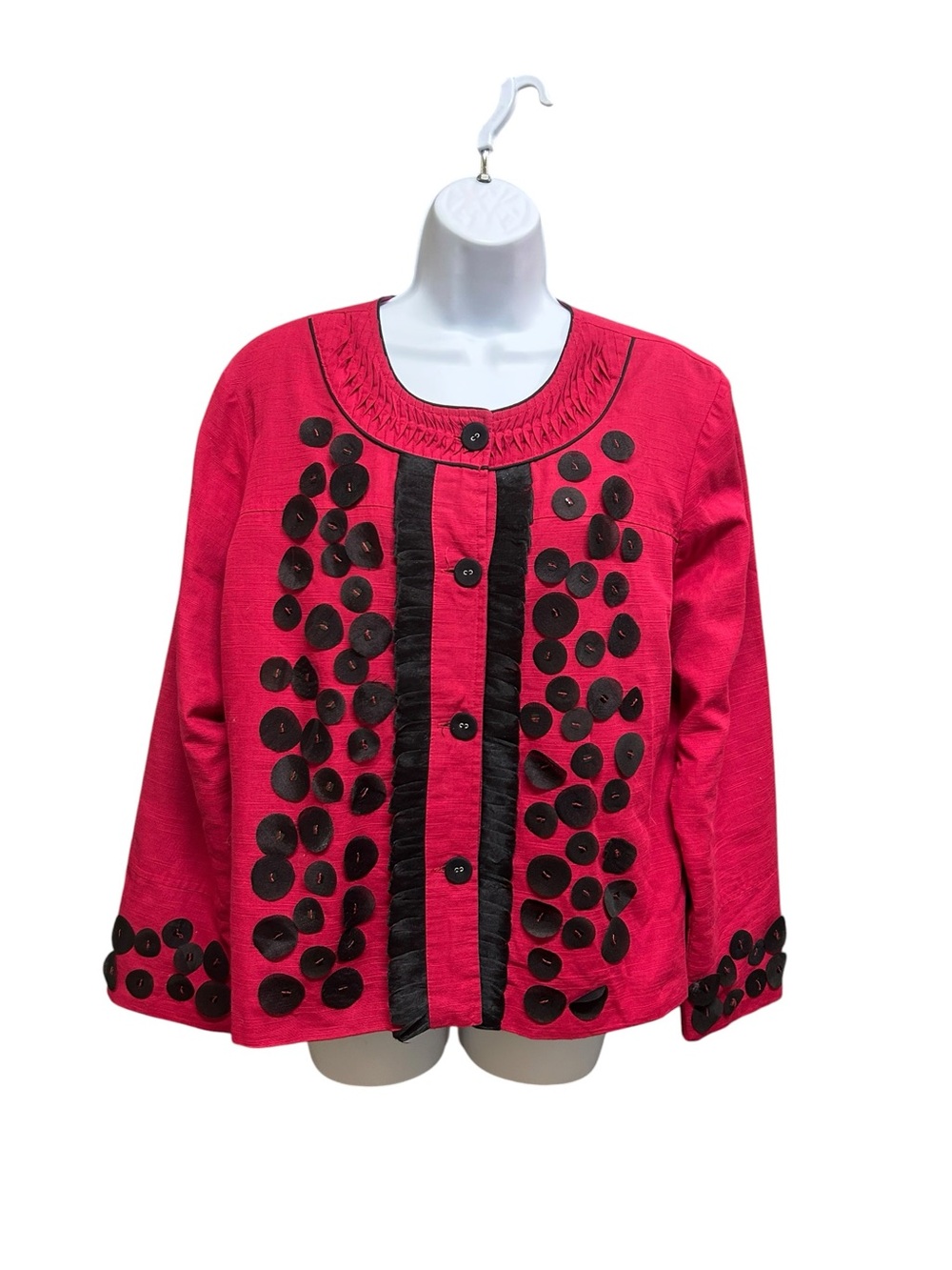 Notation Artsy Red Black Button Front Cotton Jacket Size L